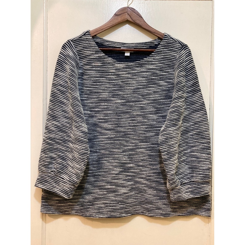 J Jill Striped Textured Knit Top Womens L Boat Neck 3/4 Sleeve Casual Minimalist